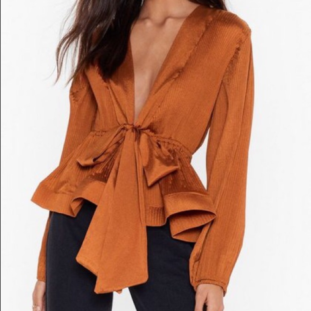 Please Don’t Call Plunging Tie Blouse